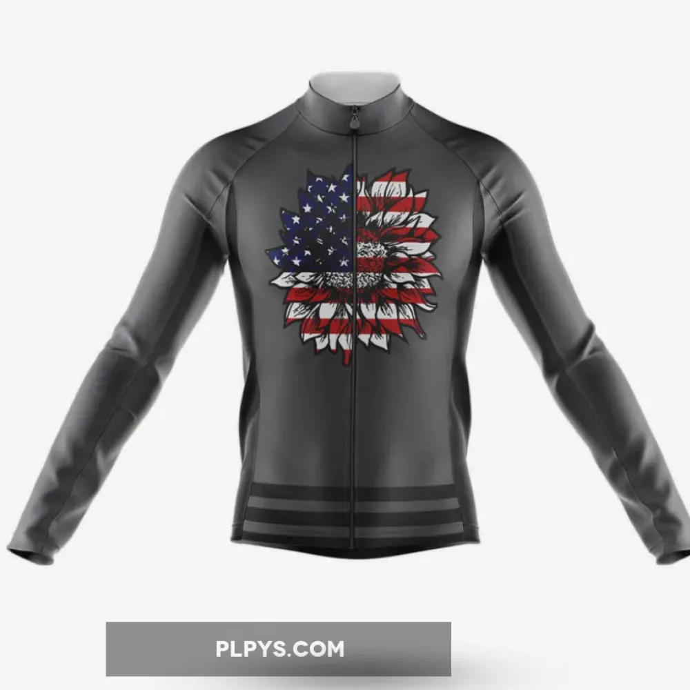 USA Sunflower - Grey Long Sleeve Cycling Jersey