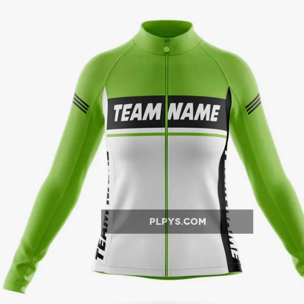 Custom Team Name M1 Green - Women's Long Sleeve Cycling Jersey