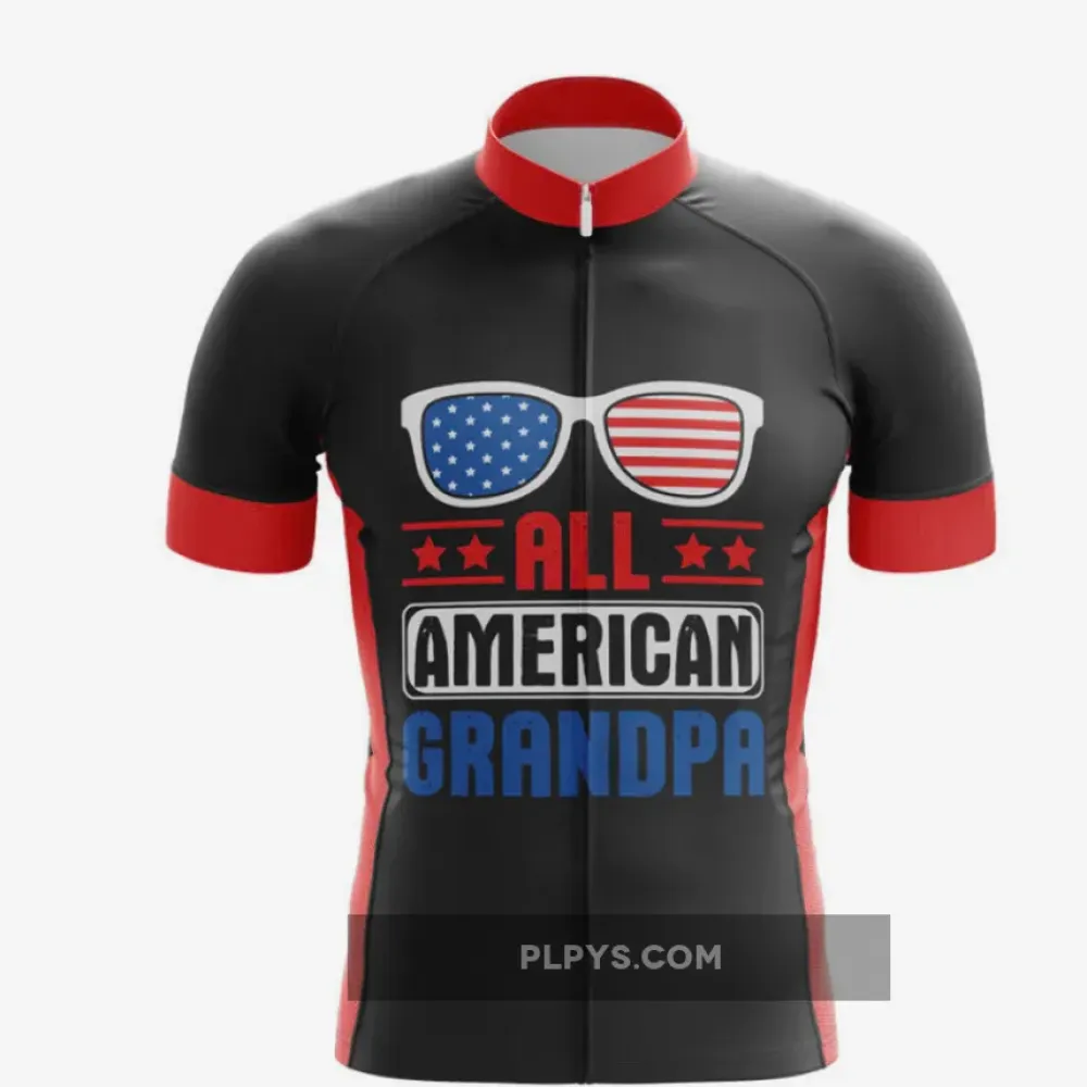 Patriotic Grandpa Cycling Jersey Red-White Accents