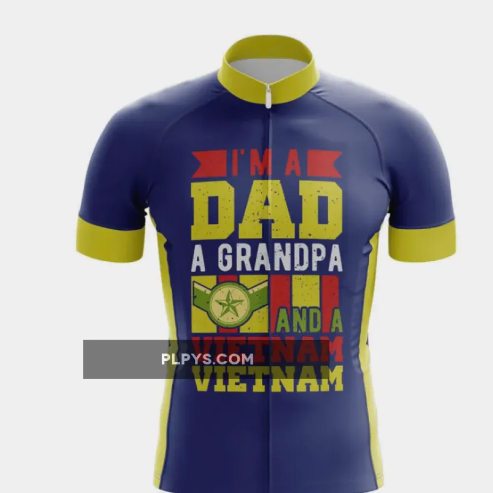Yellow-Trimmed Cycling Jersey for Vietnam Vet Dad & Grandpa