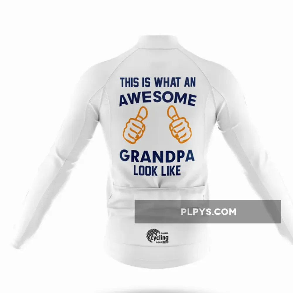 Awesome Grandpa - White Long Sleeve Cycling Jersey Ver.3