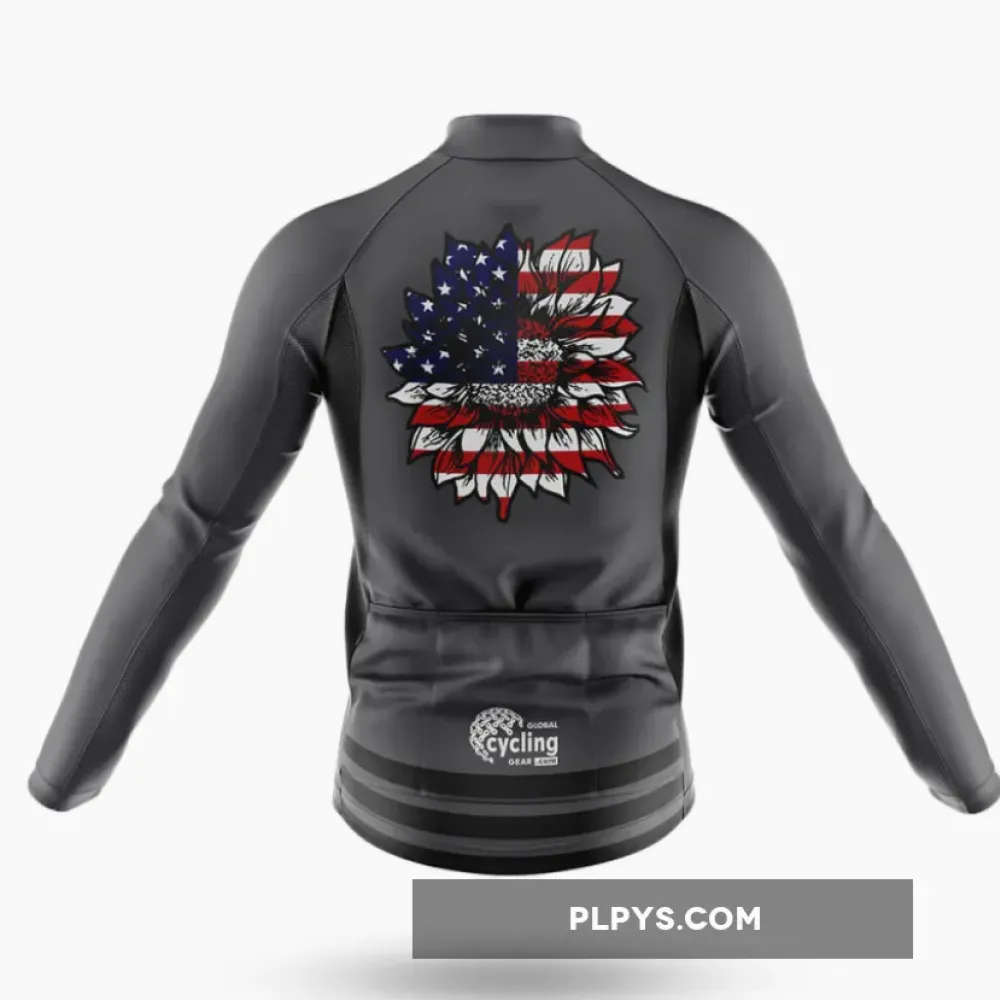 USA Sunflower - Grey Long Sleeve Cycling Jersey