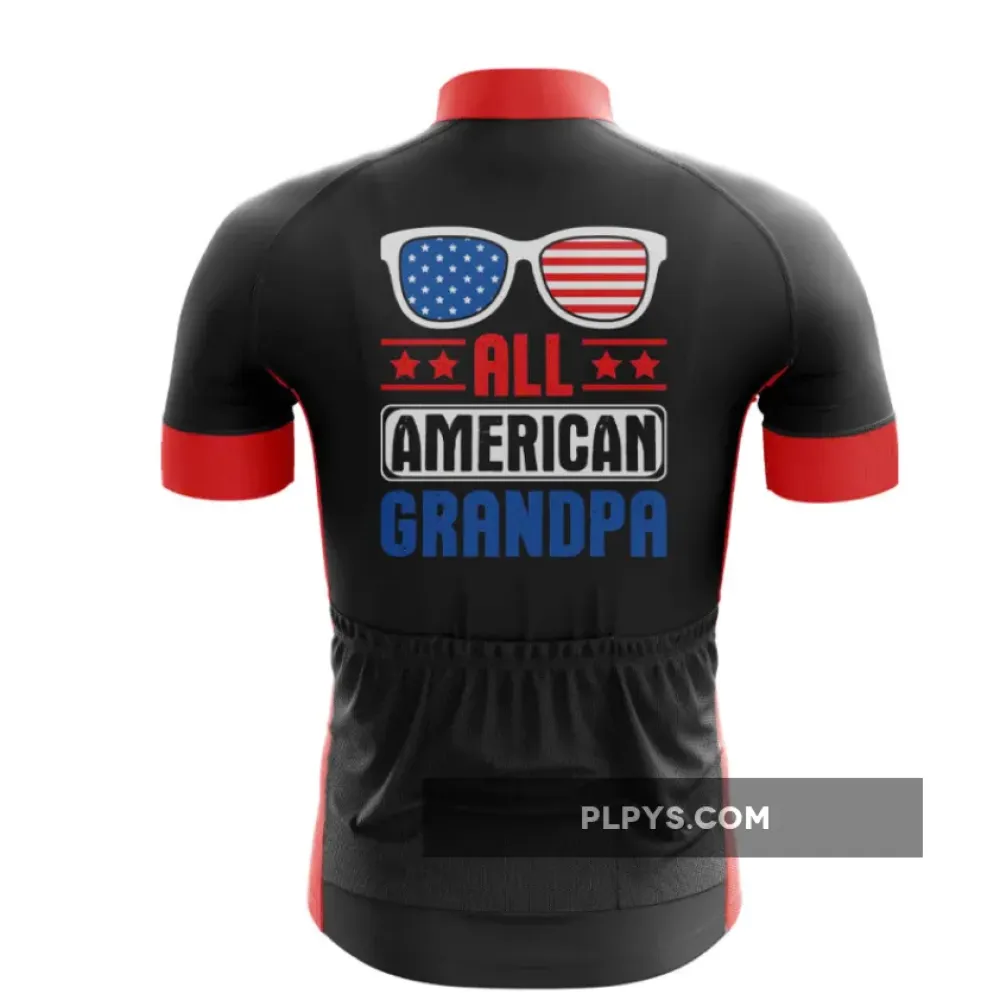 Patriotic Grandpa Cycling Jersey Red-White Accents